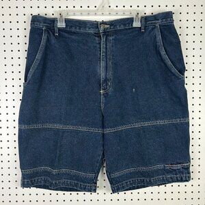 Route‎ 66 Double Knee Cargo Baggy Jean Shorts 38 Blue Jorts Wide Leg Skate Y2K